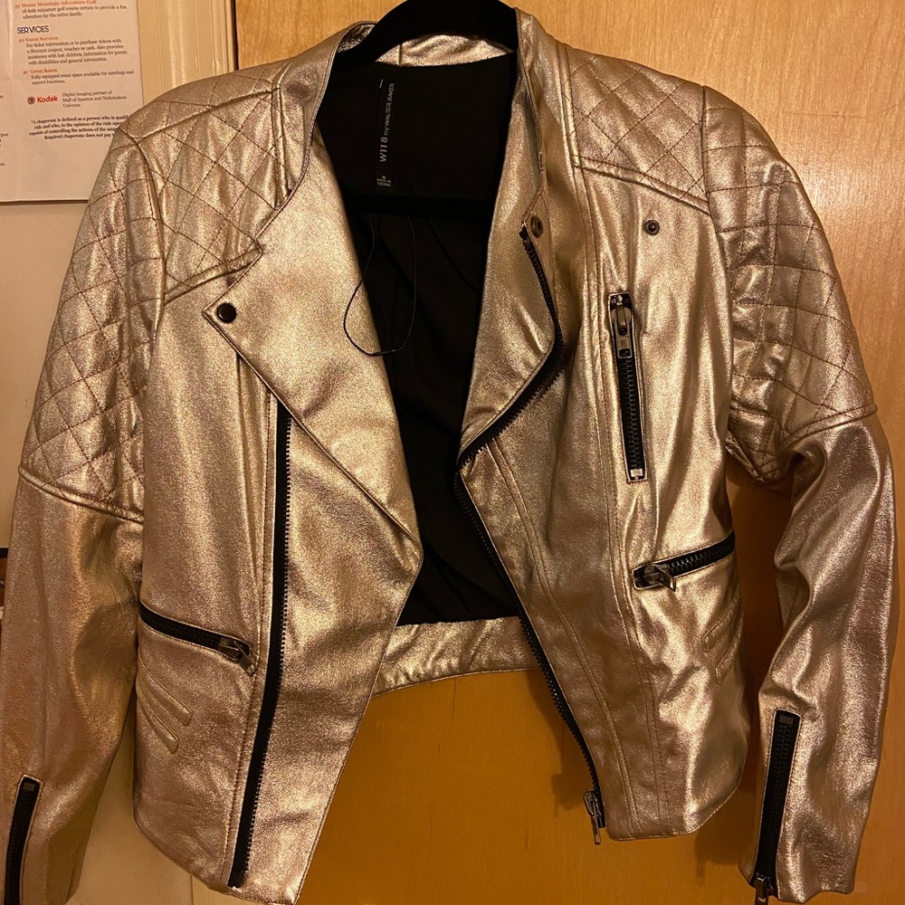 Gold faux leather moto jacket
